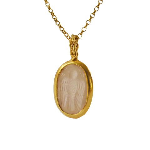 Pilgrim's talisman gold with agate dove intaglio, displayed on a white background