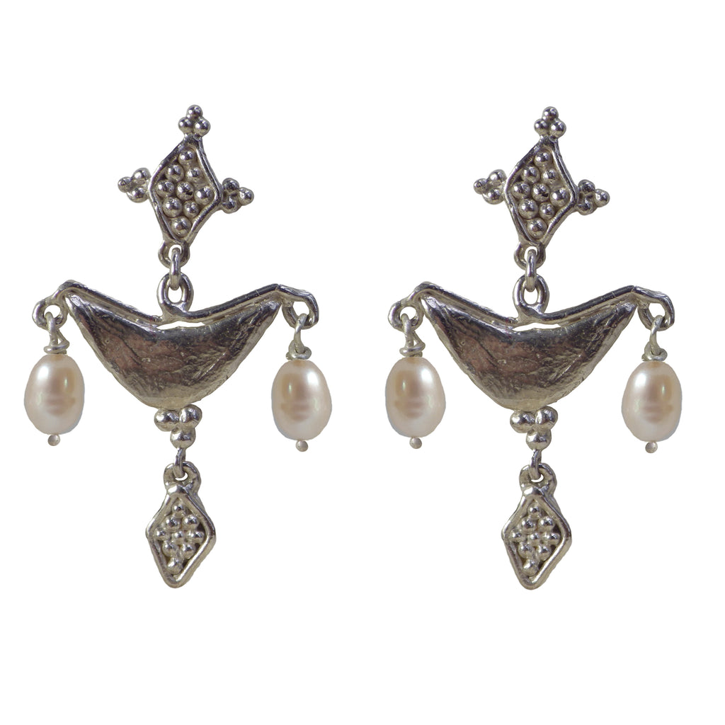 Silver Amphora earrings with pearls made by Jesse Ball @ Jupiter's Grace